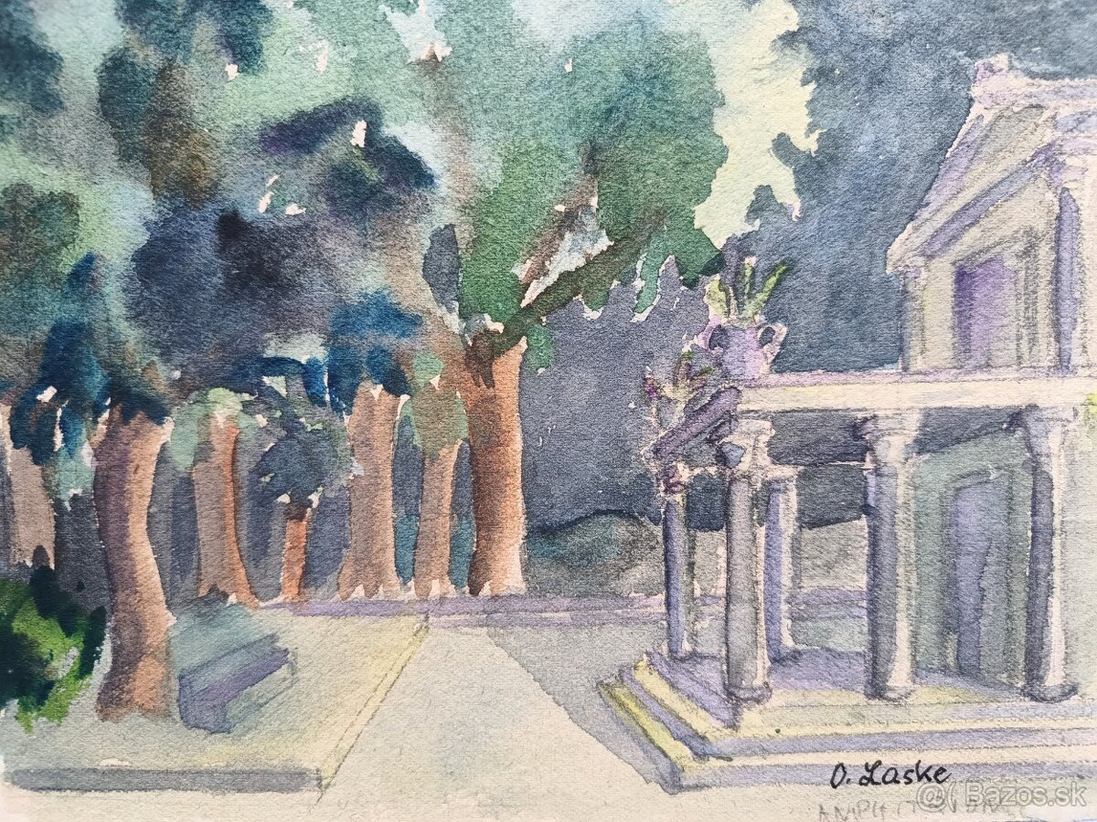 Oskar Laske (1884-1951) Akvarel. Návrh divadelnej scény