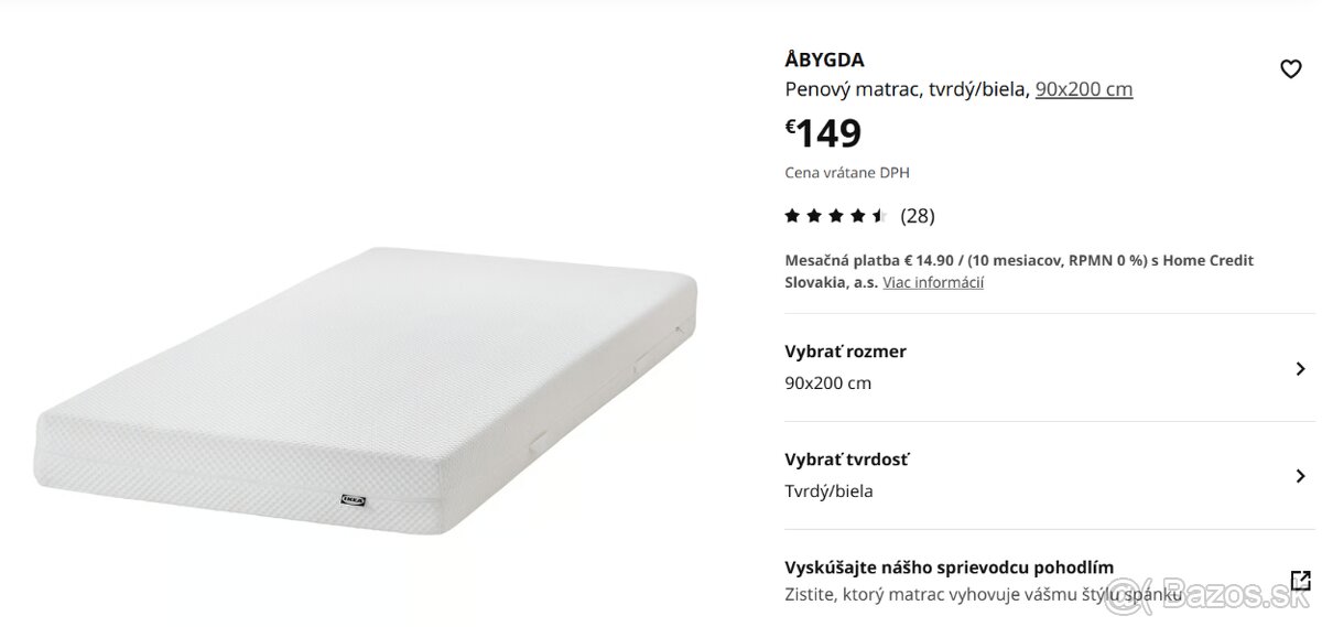2 ks IKEA Abygda penovy matrac 90x200cm