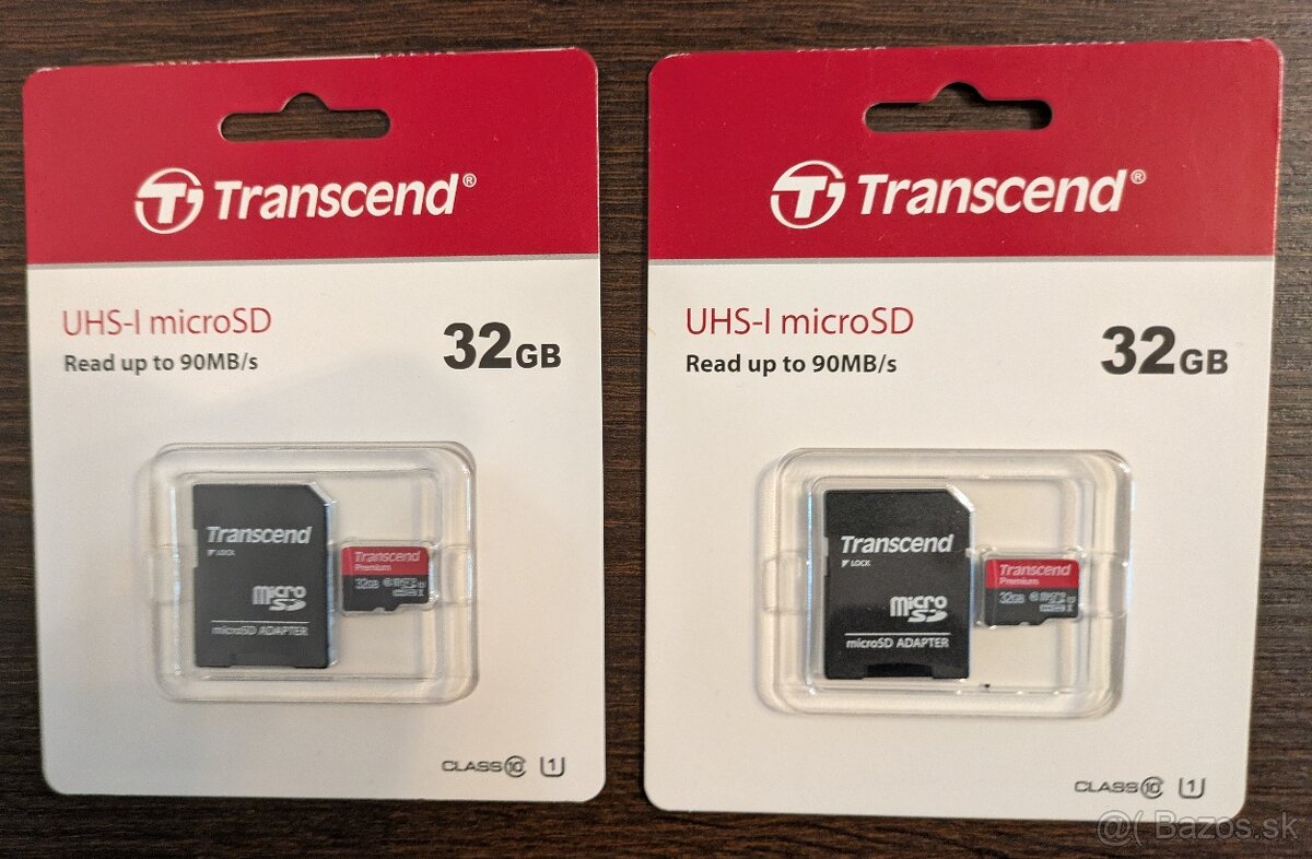 2x Transcend microSDHC 32GB + adaptér – nové