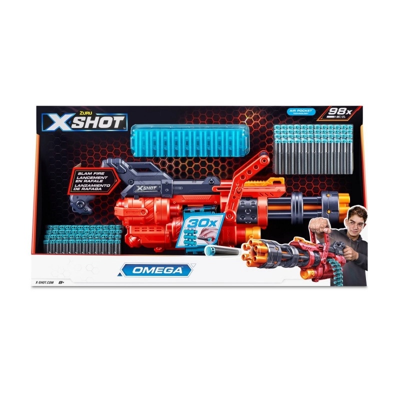 Blaster, guľomet Excel Omega s 30-ranovým pásom.