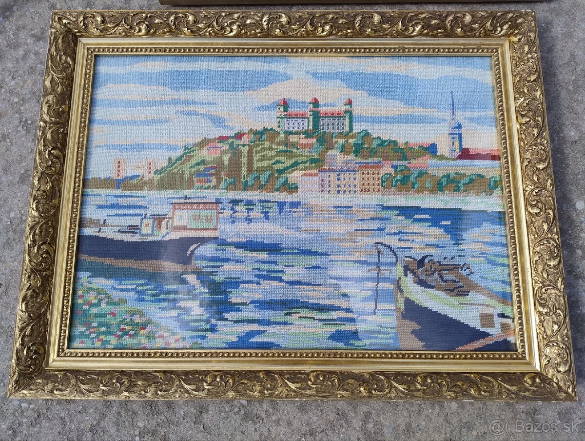 Vyšívaný obraz s rámom Bratislava