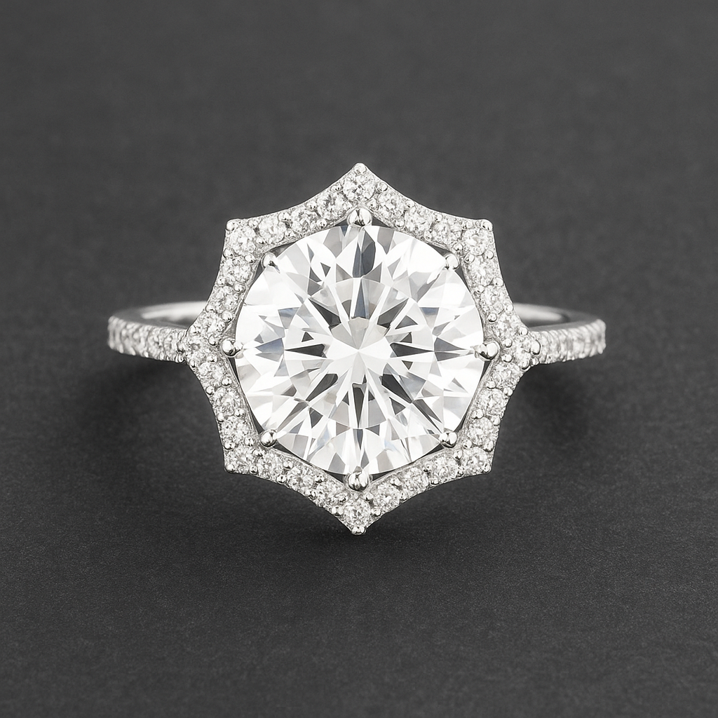 Luxusný zásnubný diamantový prsteň z 14ct bieleho zlata
