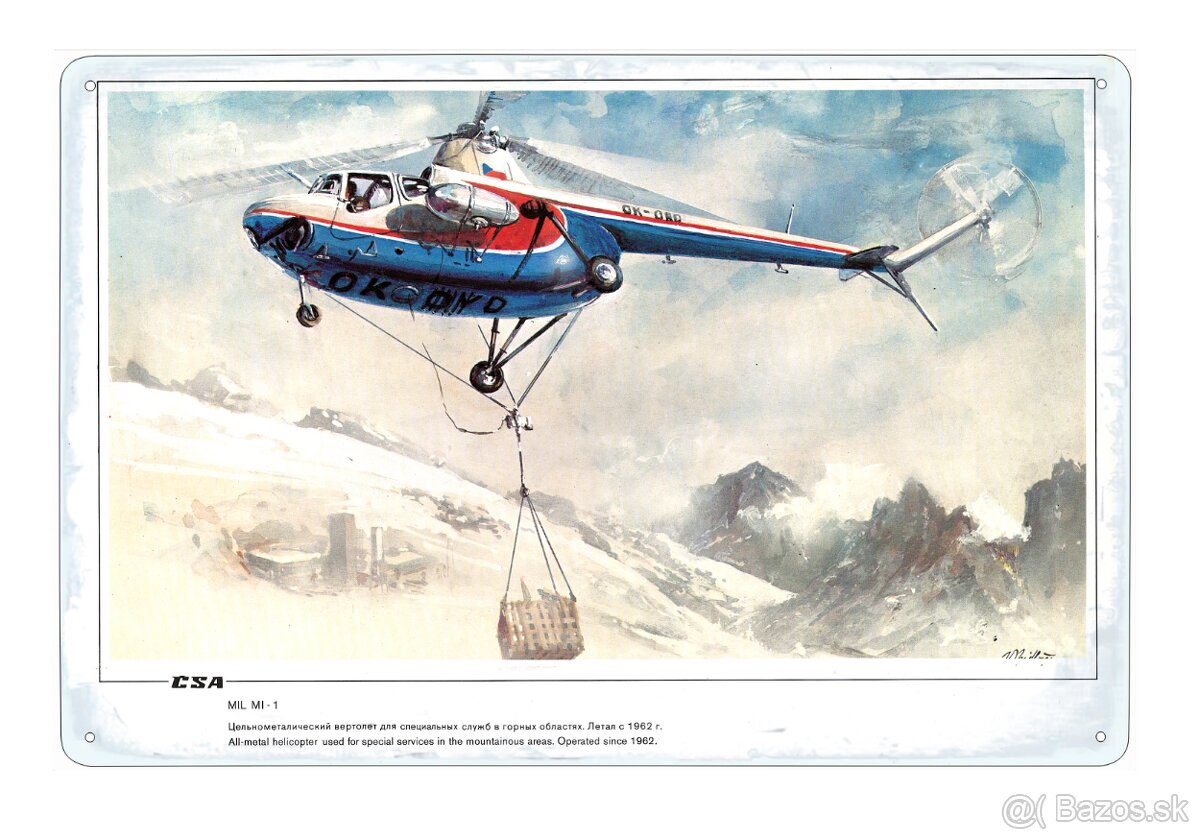plechová cedule -vrtulník Mi-1 (Československé aerolinie)