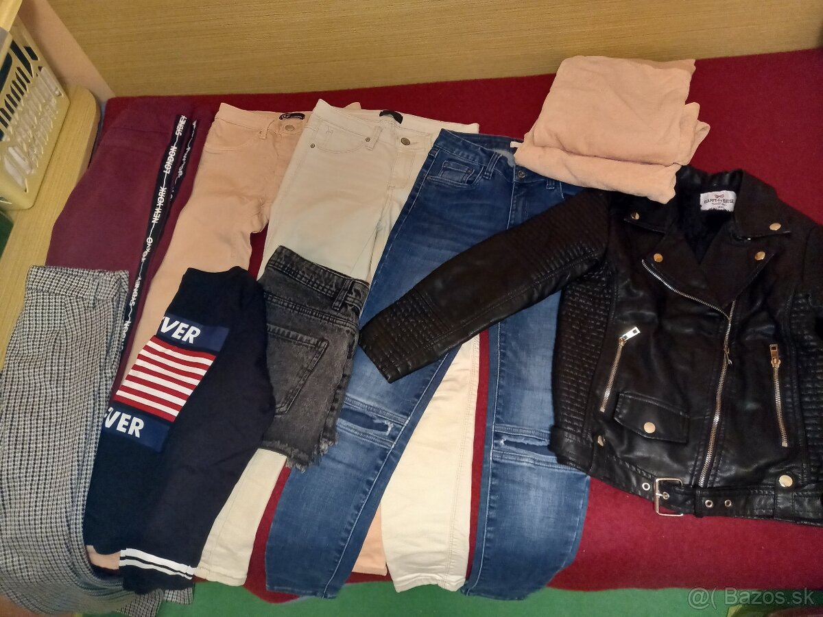 Dievč. rifle, nohavice, elasťáky veľ.XS,S, 164 + bunda