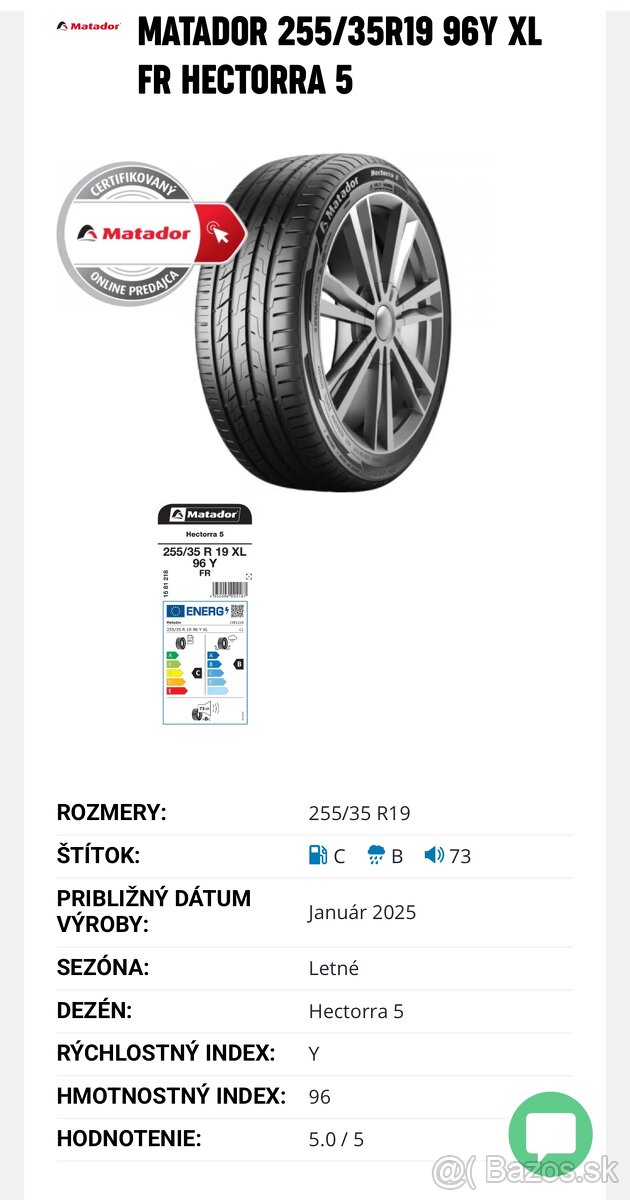 255/35R19 Matador HECTORRA 5 96Y