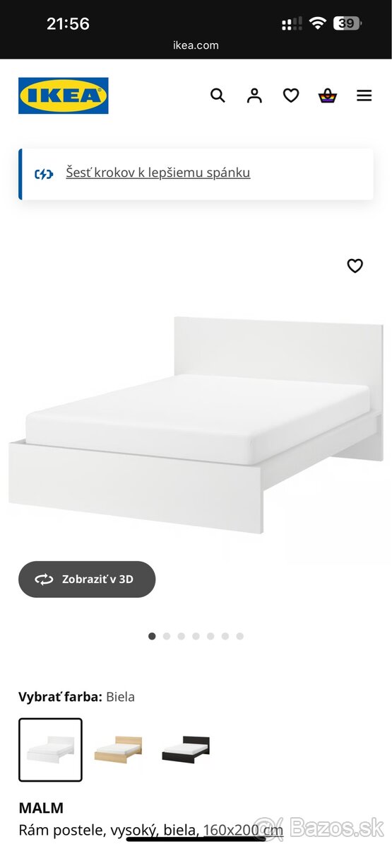 Manželská postel MALM 160x200 + rošt + nočné stolíky