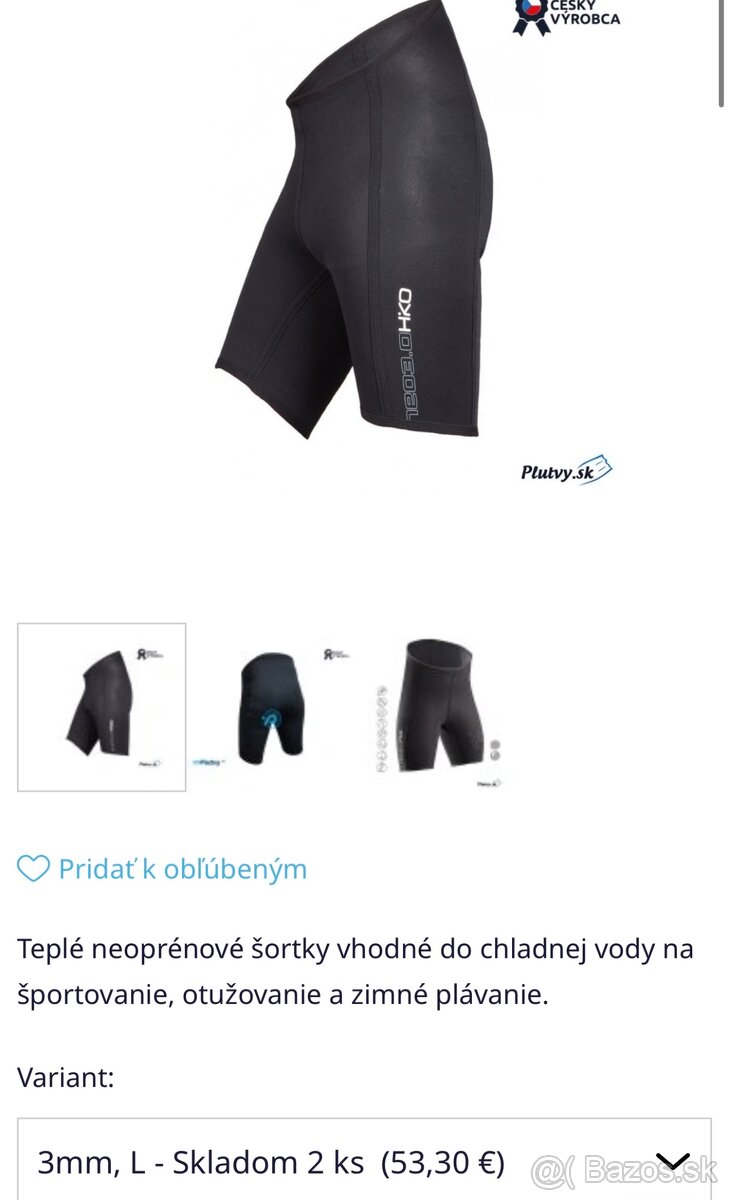 panske hiko neoprenove sortky 3mm velkost M
