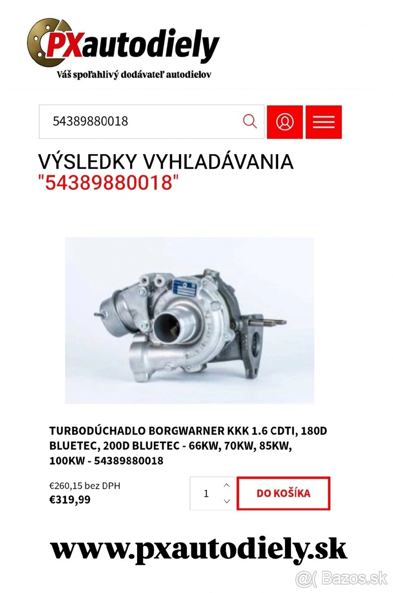 Turbo BorgWarner 1.6 DCi, 1.6 CDTi - 65kw,84kw,89kw,100kw