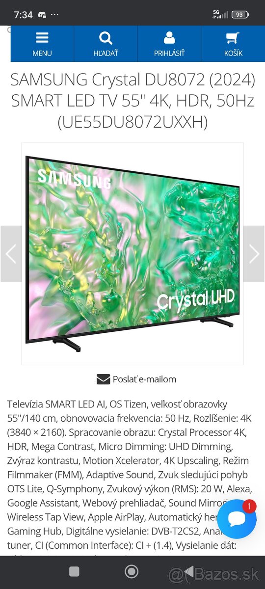 Predám Samsung Crystal UHD DU 8000 55
