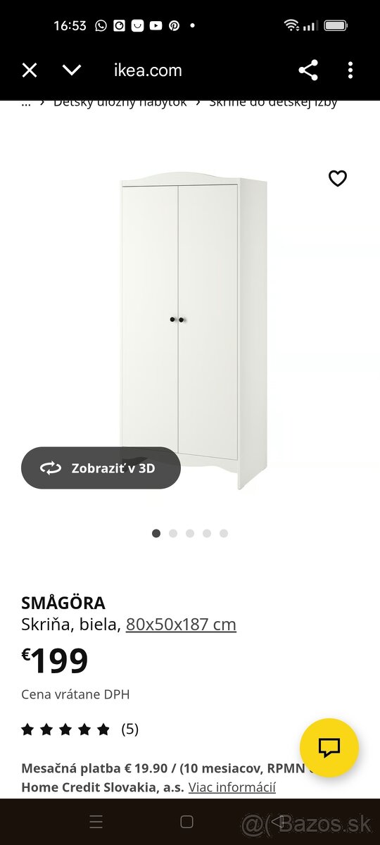 Šatníková skriňa SMAGORA Ikea