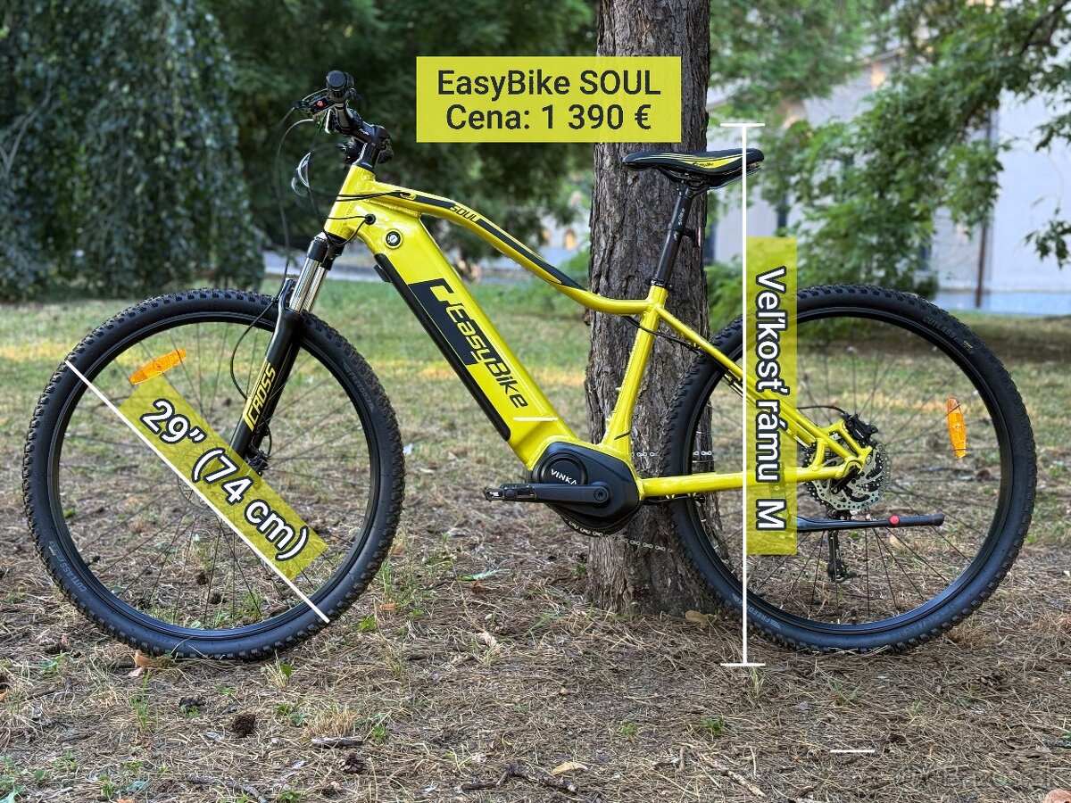 Krásny Easybike Soul - 10 km, metalická limetka, TOP stav