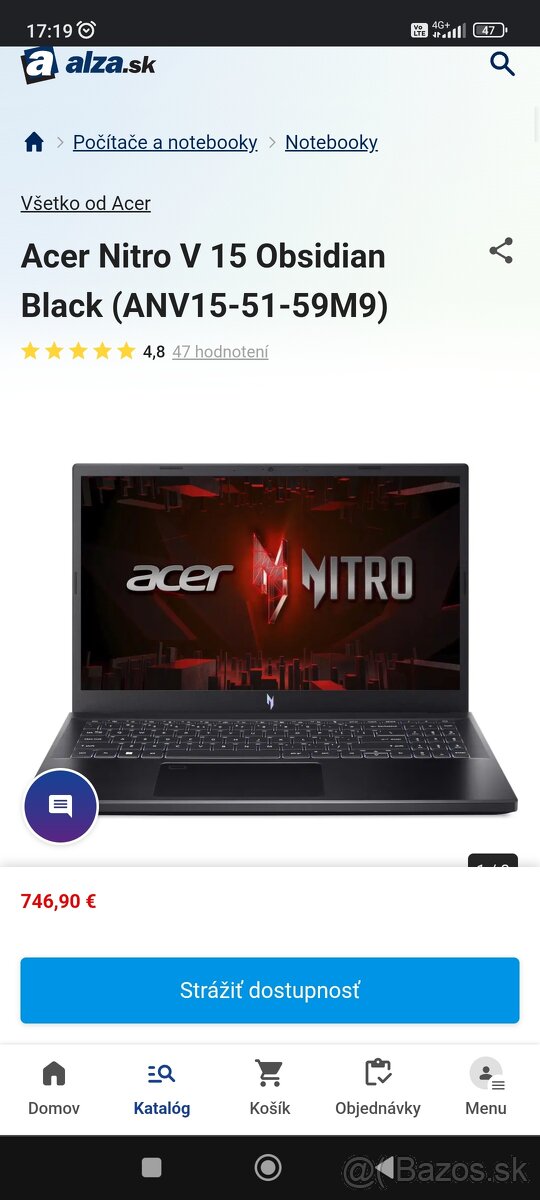 Predám notebook Acer Nitro v15 obsidian black