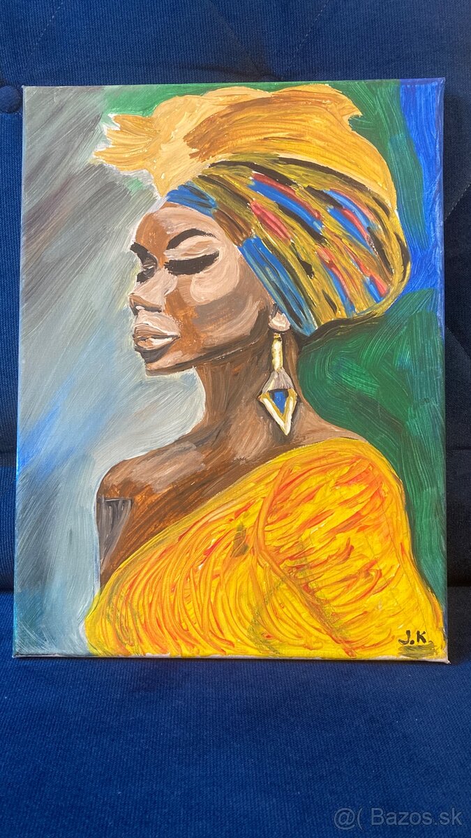 Černoška portrét 30x40cm originál akeylová maľba