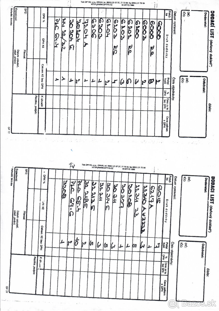Ložiska podle soupisu