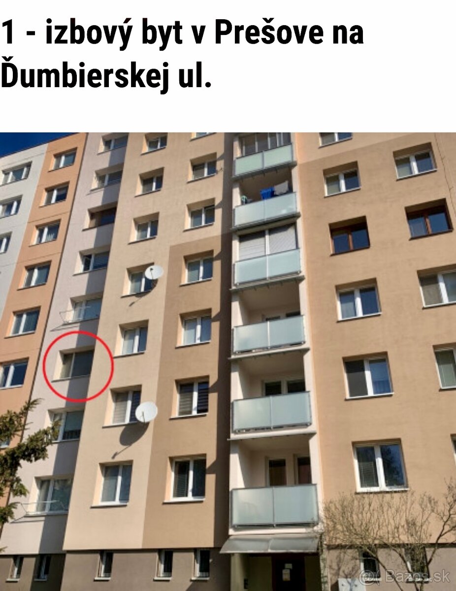 1 - izbový byt v Prešove na Ďumbierskej ul.