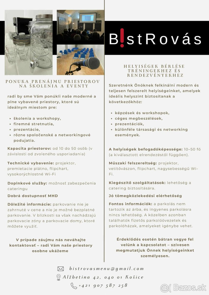 Ponúkame rôzne služby ketering prenájom miestnosti na rôzne