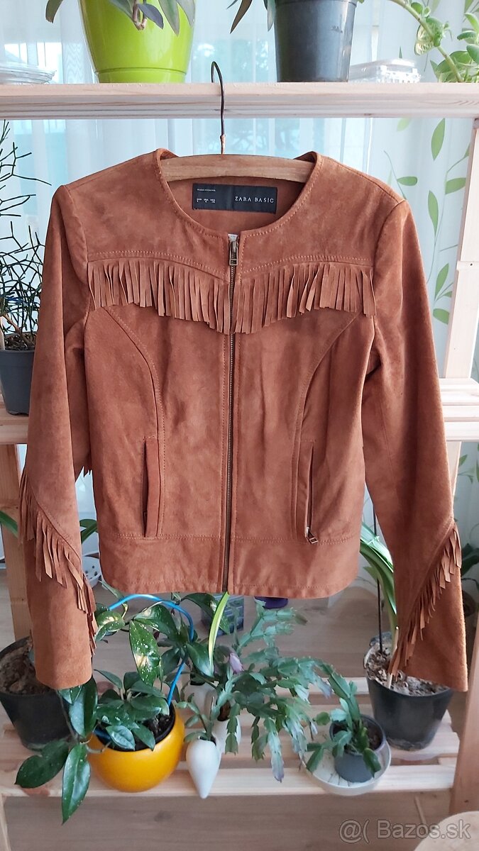 hnedá dámska bunda Zara veľkosť S, brúsená koža