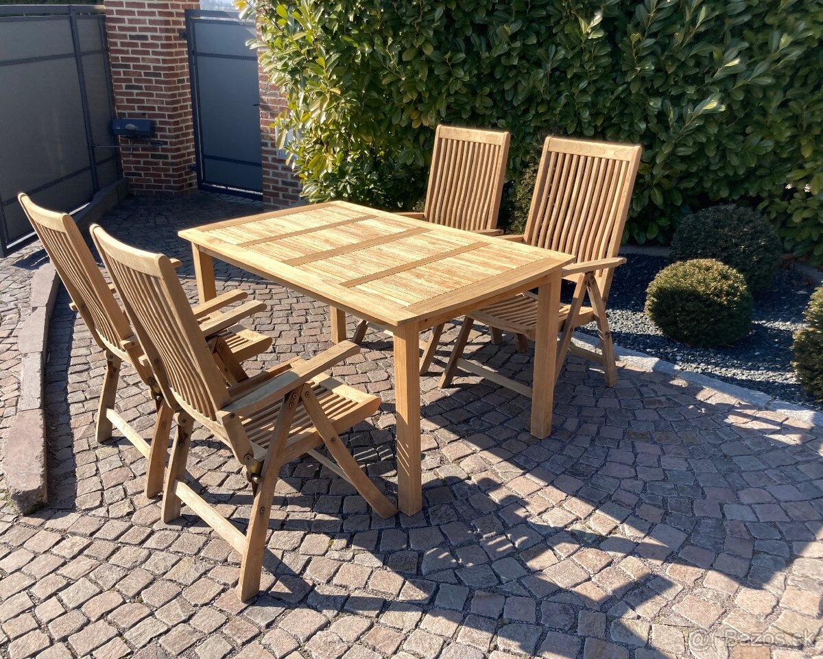 TEAK - Zahradne sedenie pre 4 osoby s polohovatelnymi stolic