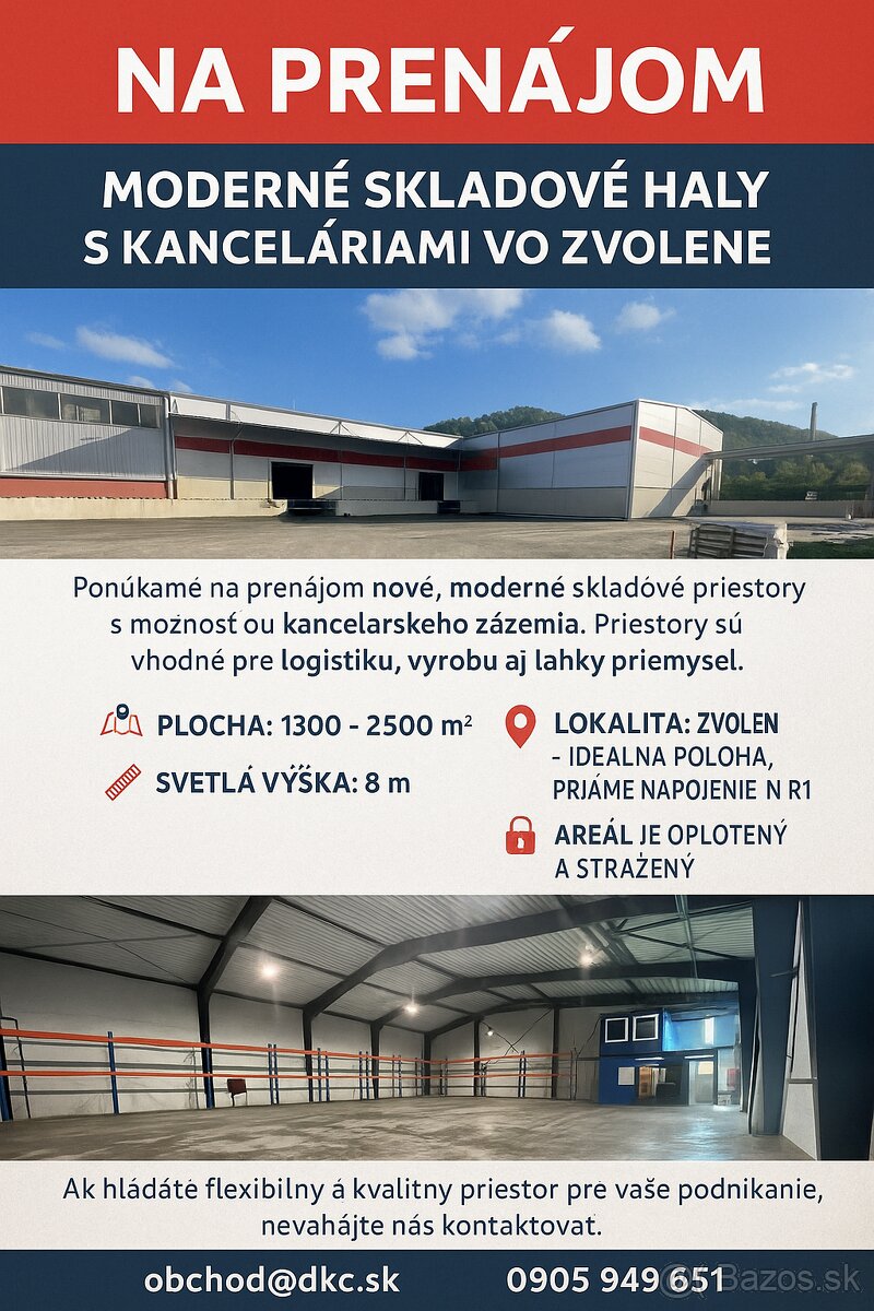 Prenajmeme skladové a kancelárske priestory Zvolen
