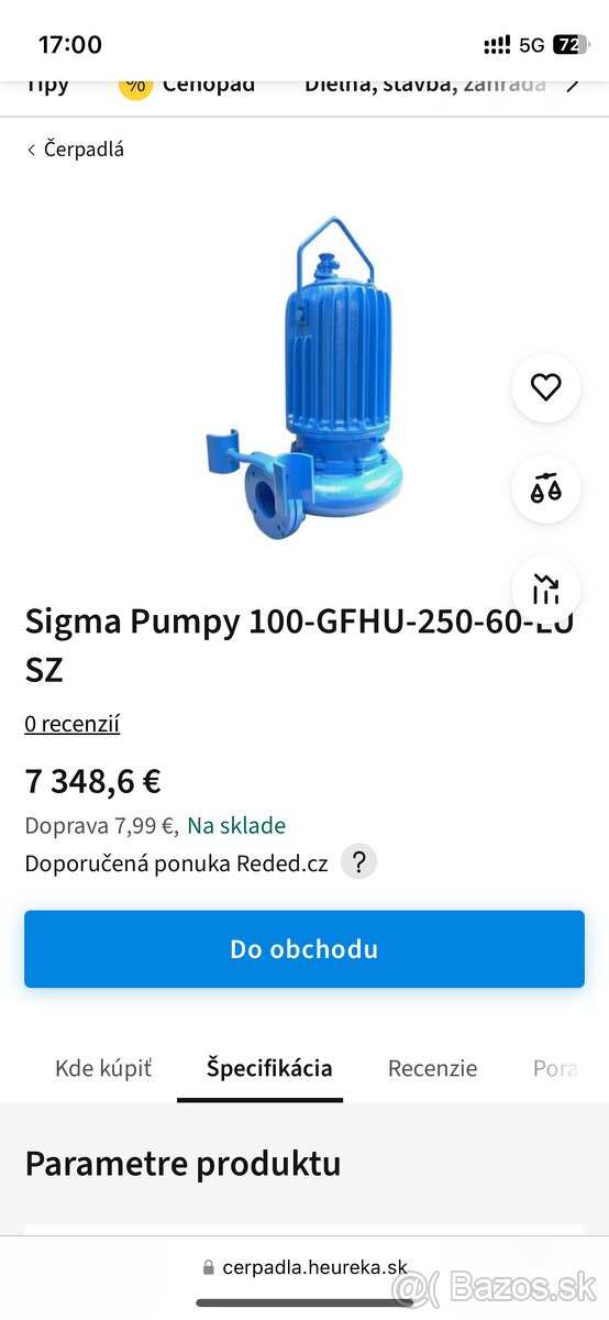 Predám ponorené čerpadlo SIGMA 6,5kw