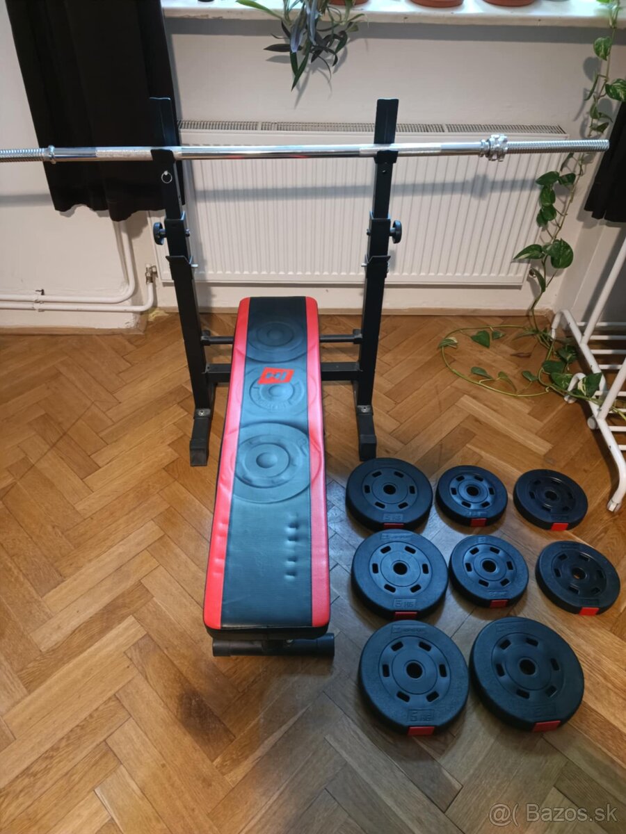 Bench press lavica , HopSport HS-1080, 30 kg závažia + tyč