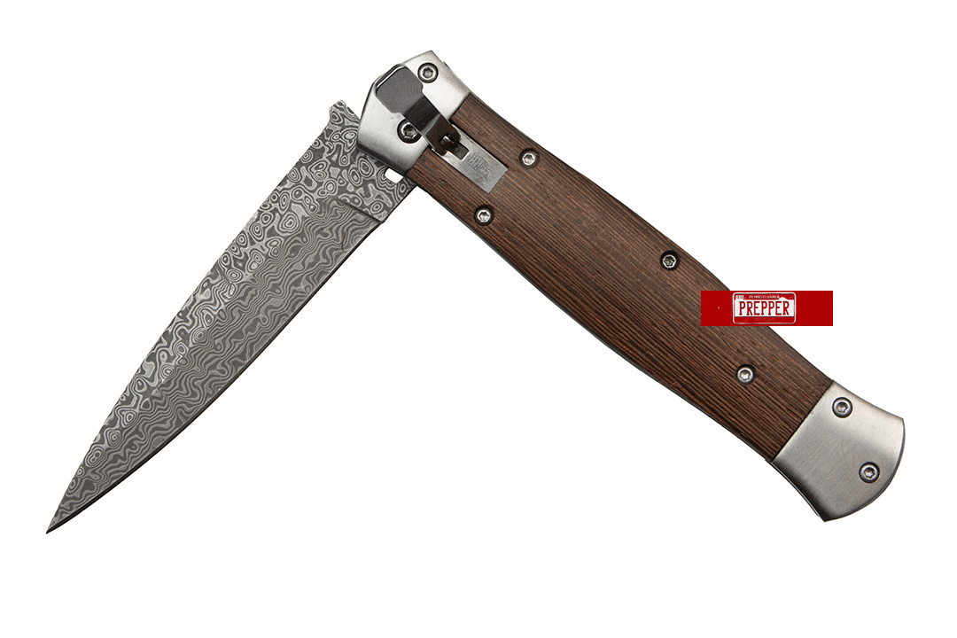 Vyskakovací, damaškový poľovnícky nôž P961 DAMASK