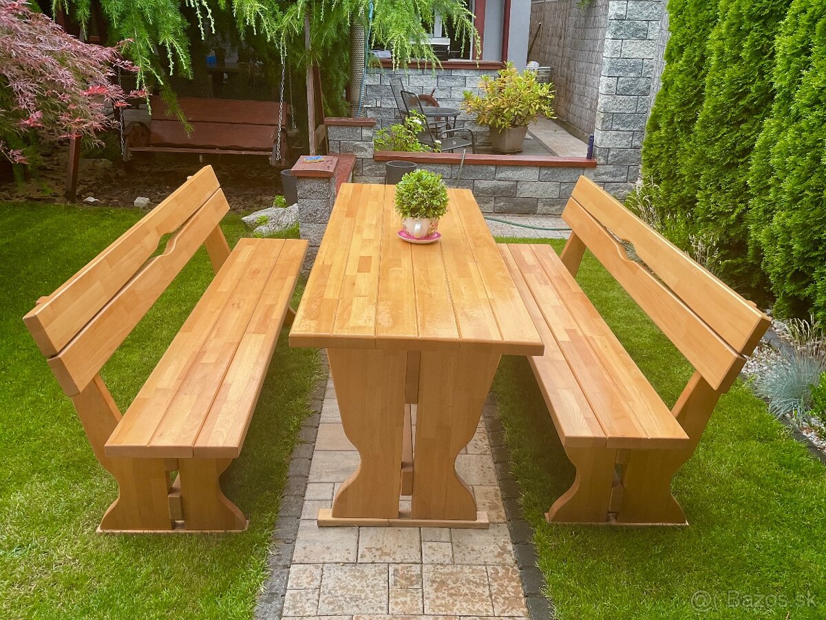 Masívny Dubový set srôl a dve lavice dĺžka 2m