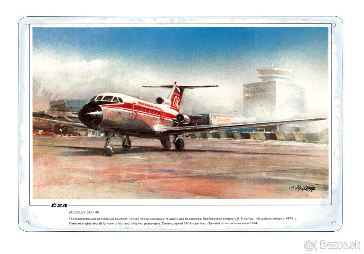 plechová cedule - Jakovlev Jak-40 (Československé aerolinie)