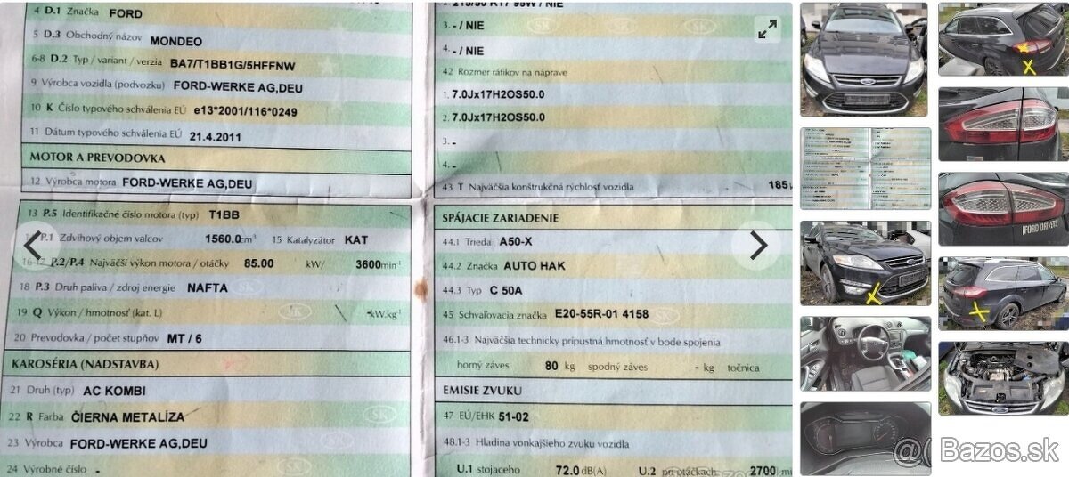FORD MONDEO MK4 1.6 TDCI 2011 predám MOTOR T1BB, TRYSKY