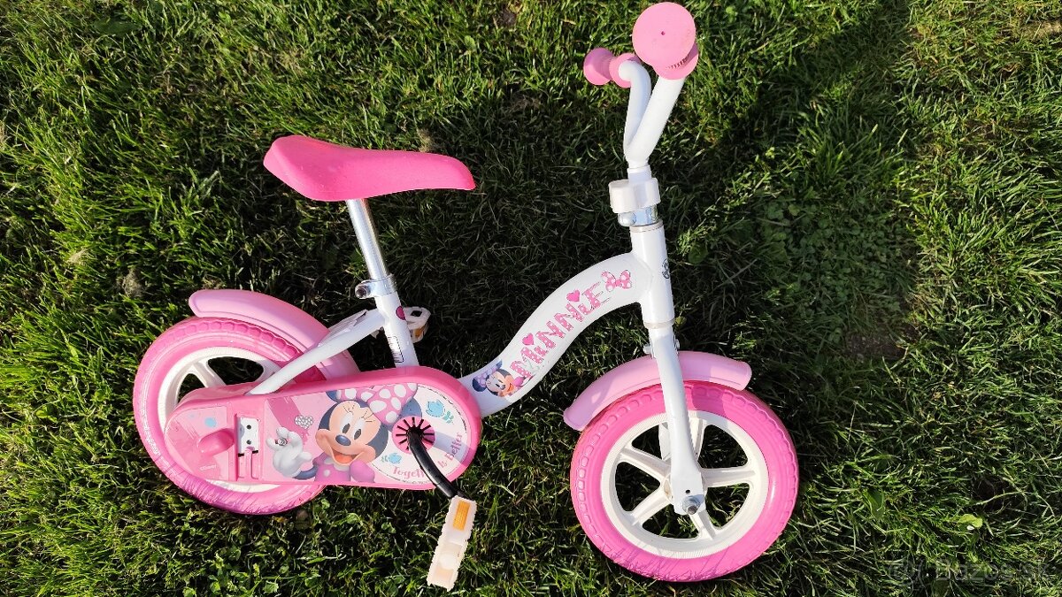 Detský ružový Minnie mouse bicyklík.