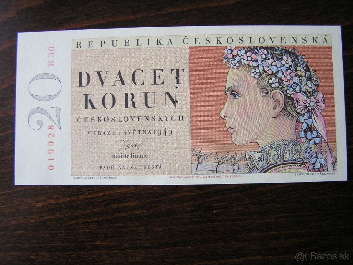 ČESKOSLOVENSKÉ BANKOVKY: 20-KORÚN-1949