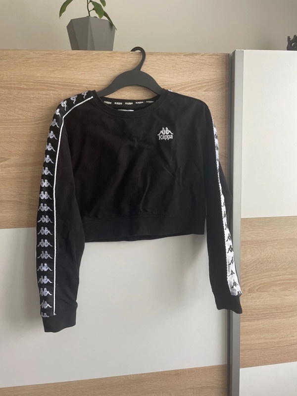 Dámska crop mikina Kappa – veľkosť M, čierna, pásy s logom