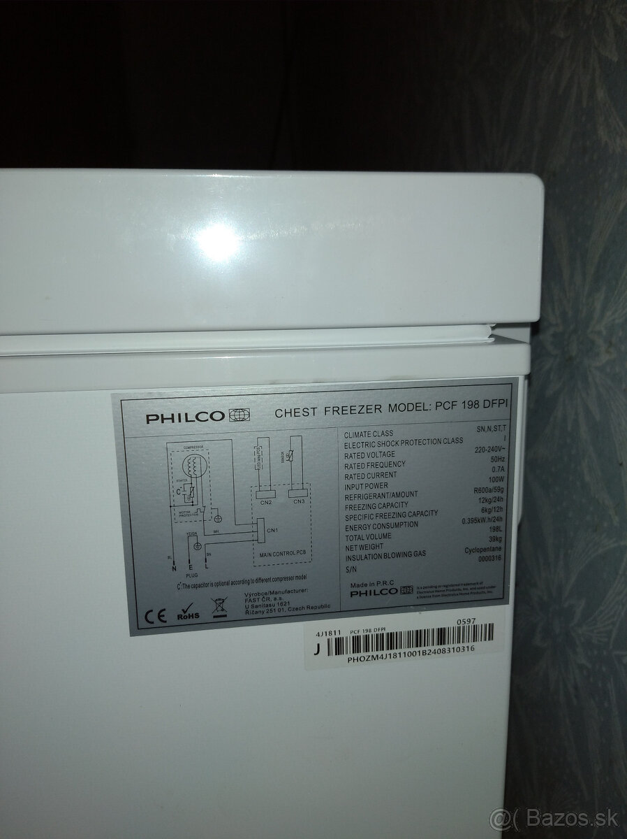 Pultová mraznička Philco 198L