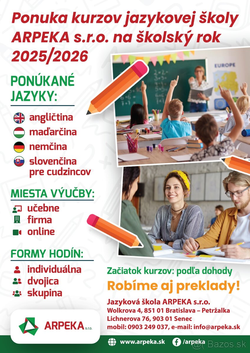 Rôzne jazykové hodiny, kurzy v Petržalke a online