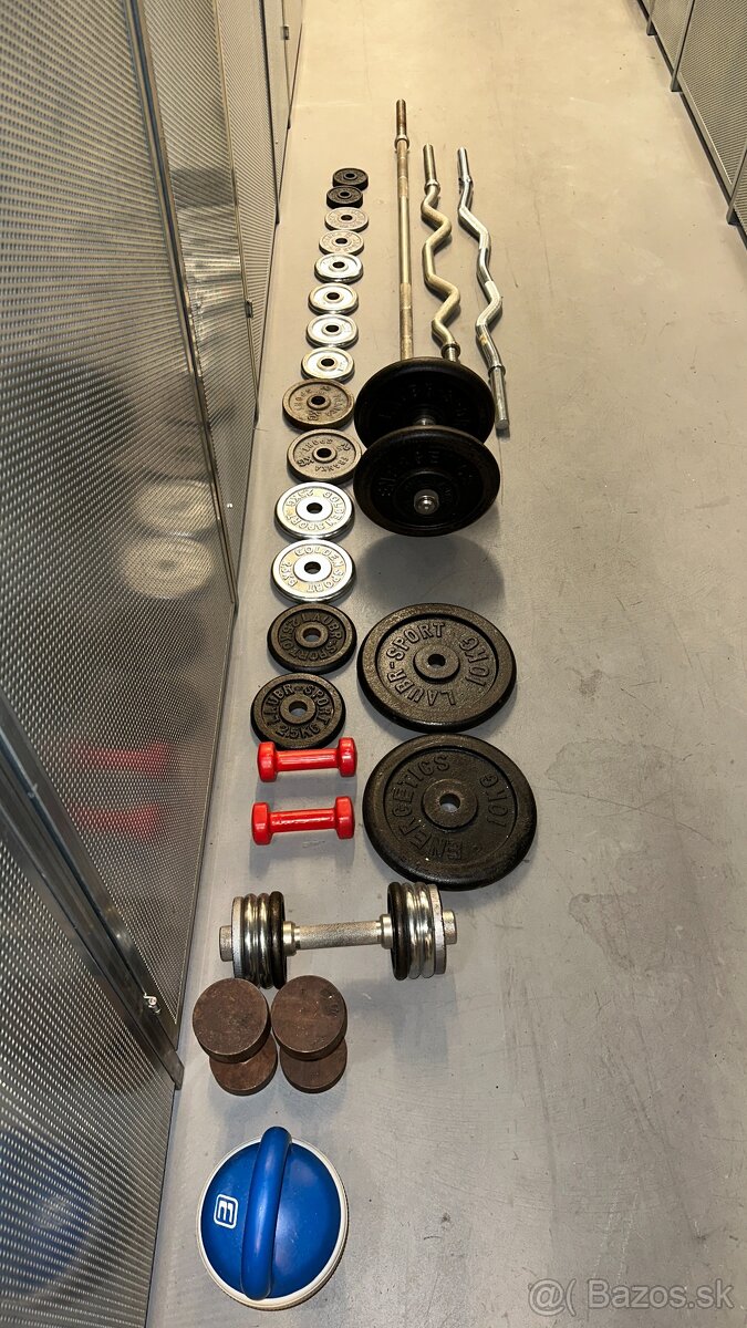 Činky, závažia, tyč na posilňovanie pre domáci gym