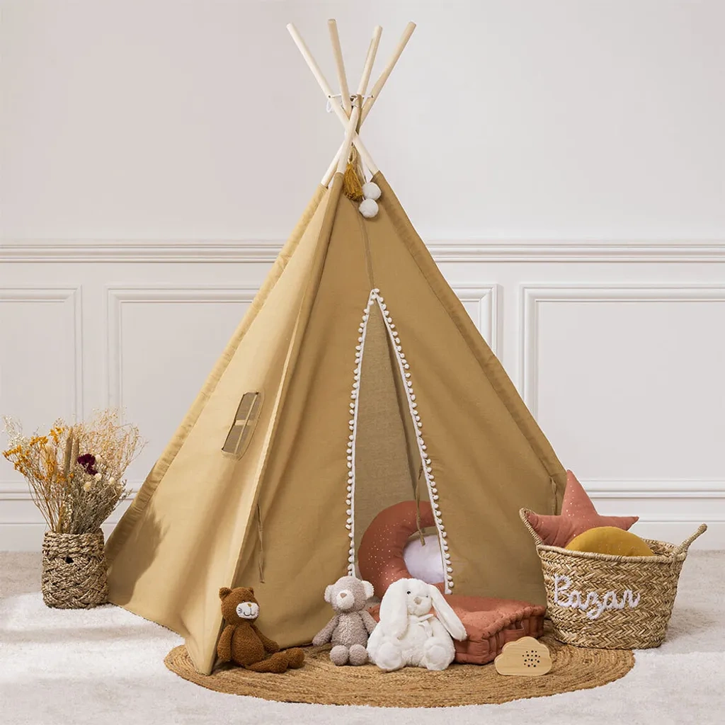 Predám detský stan na hranie – teepee, horčicová farba