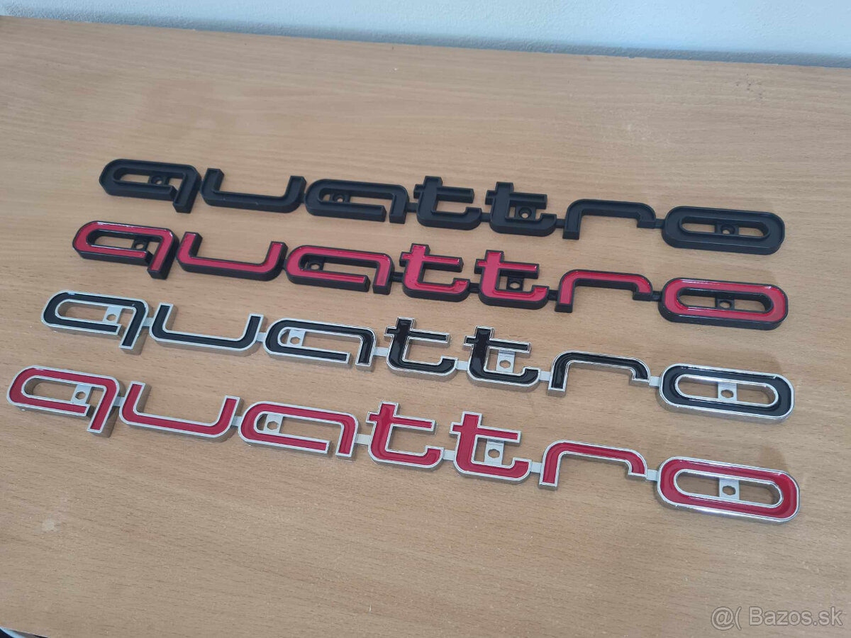 Veľký nápis QUATTRO pre AUDI chrom, čierne, červene