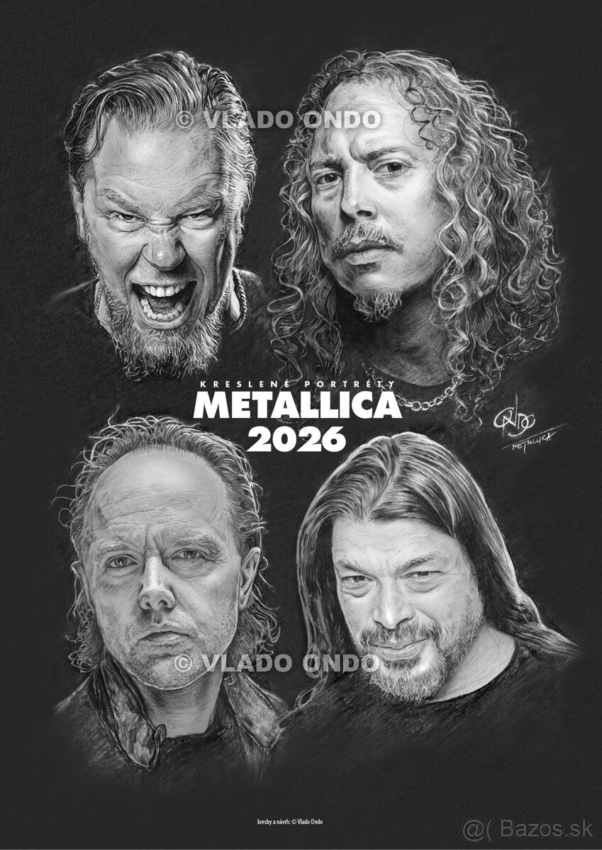 Unikátny kreslený kalendár portrétov Metallica 2026