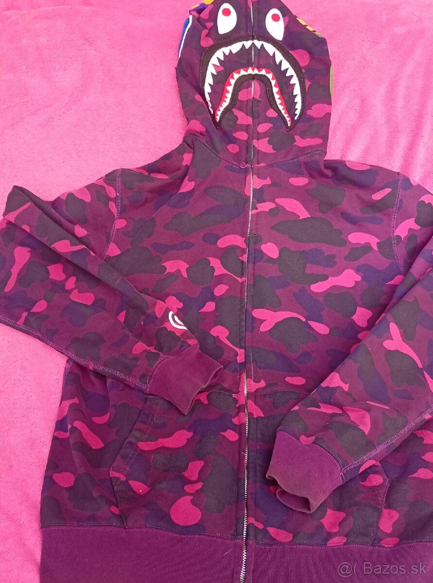 BApe color camo shark full zip hoodie purple