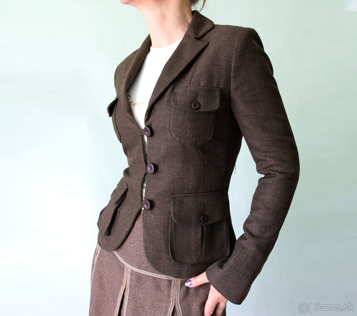 Hnedé sako s nakladanými vreckami Orsay veľ.32