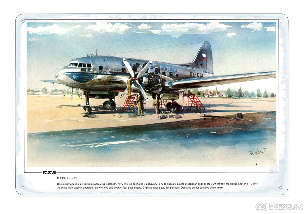 plechová cedule - Iljušin Il-12 (Československé aerolinie)