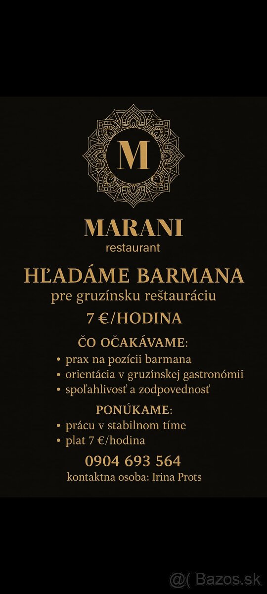 Prijmeme barman-ka