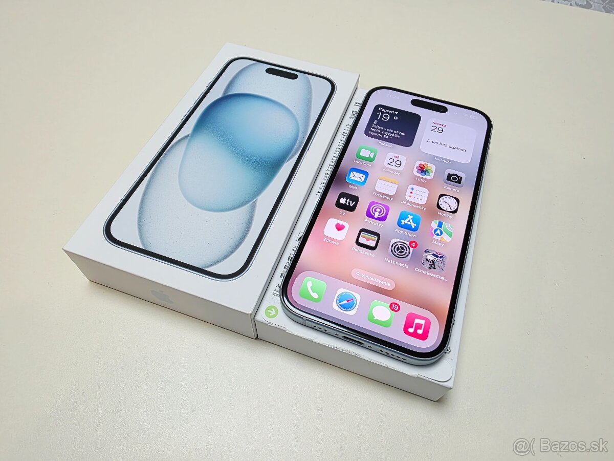 APPLE IPHONE 15 128GB BLUE,TOP STAV,ZÁRUKA