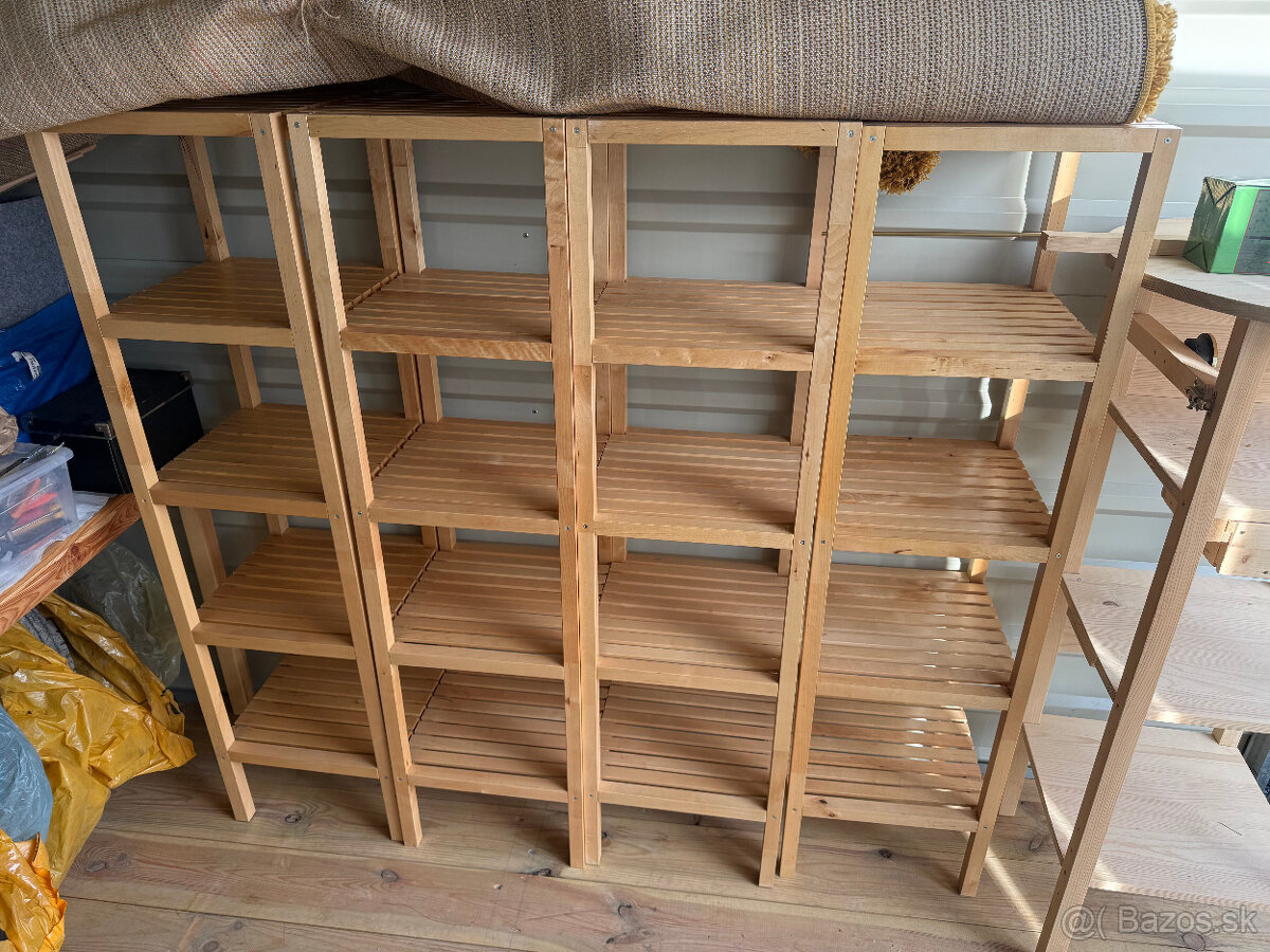 4× IKEA MOLGER regál / polica – masívne drevo, 4 ks