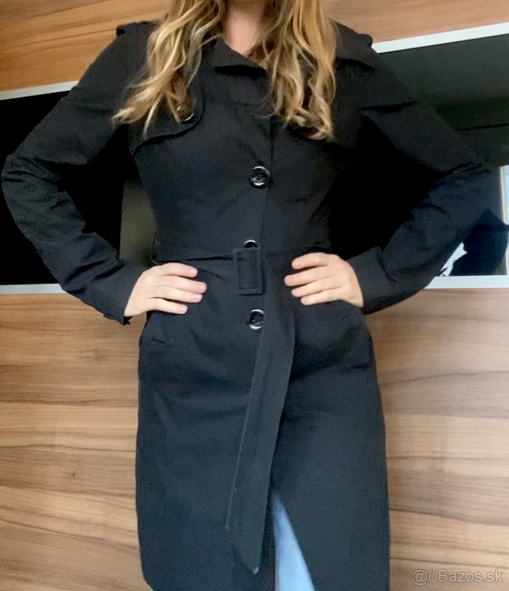 Dámsky čierny trenčkot, plášť