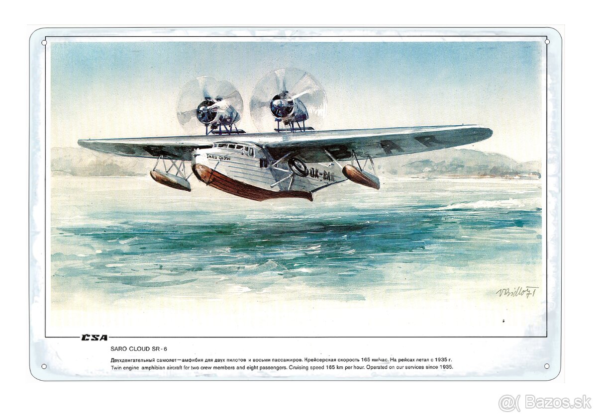 plechová cedule - Saro Cloud SR-6 (Československé aerolinie)