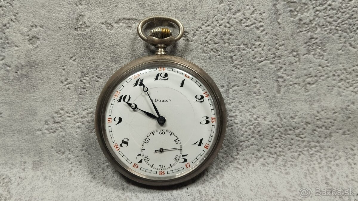 Starožitné pánské švýcarské kapesní STŘÍBRNÉ hodinky DOXA