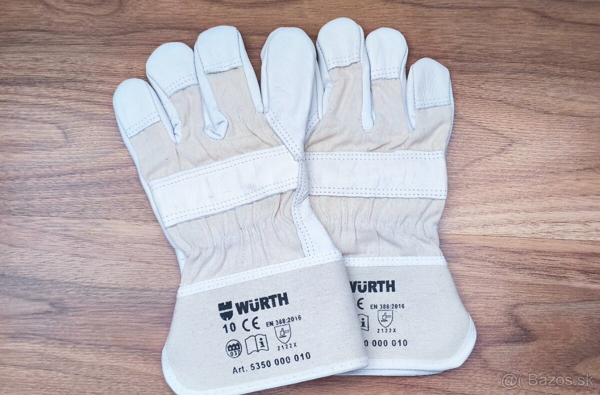 Pracovné rukavice Wurth W20, č. 10, kožené, bielo-krémové