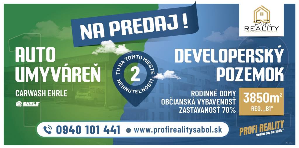 Developerský pozemok "B1 / A2" Prešov s Autoumyvárňou EHRL