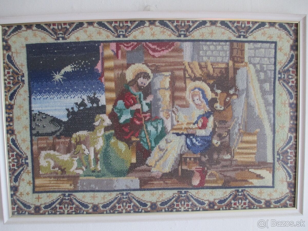 vyšívaný vianočný obraz